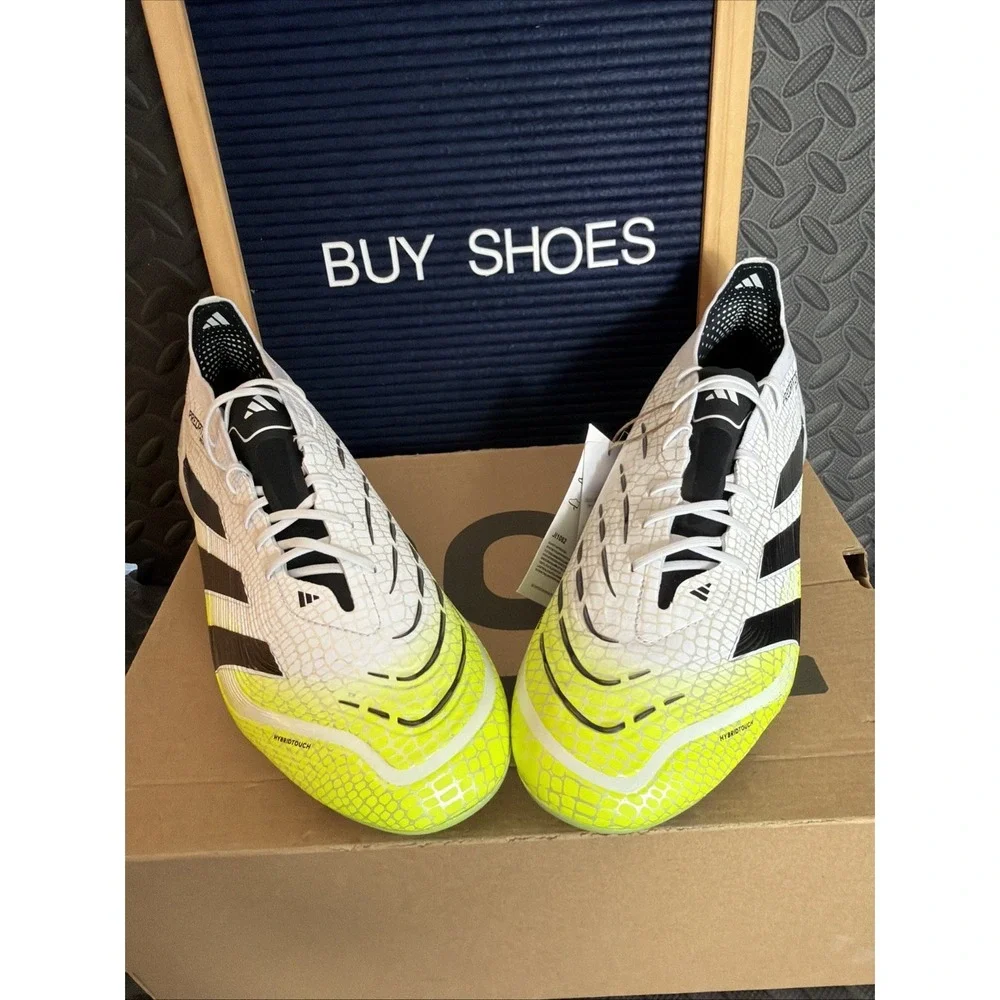 adidas Predator Elite FG Soccer Cleats White Black Green JI1082 Size 10 with Bag